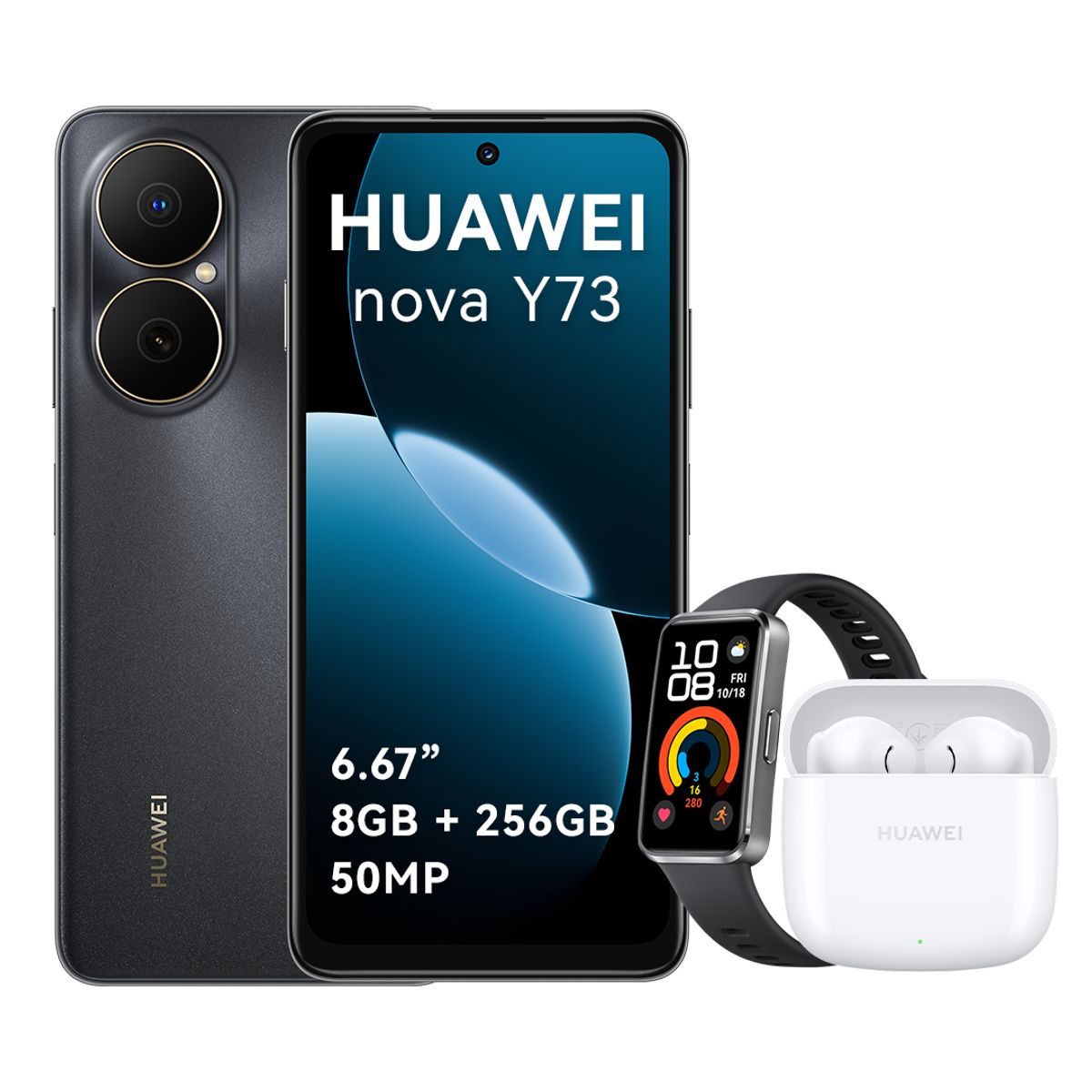 HUAWEI - Celular Huawei Nova Y73 Negro 8+256gb Dual Sim + Band 10 + FreeBuds SE 2