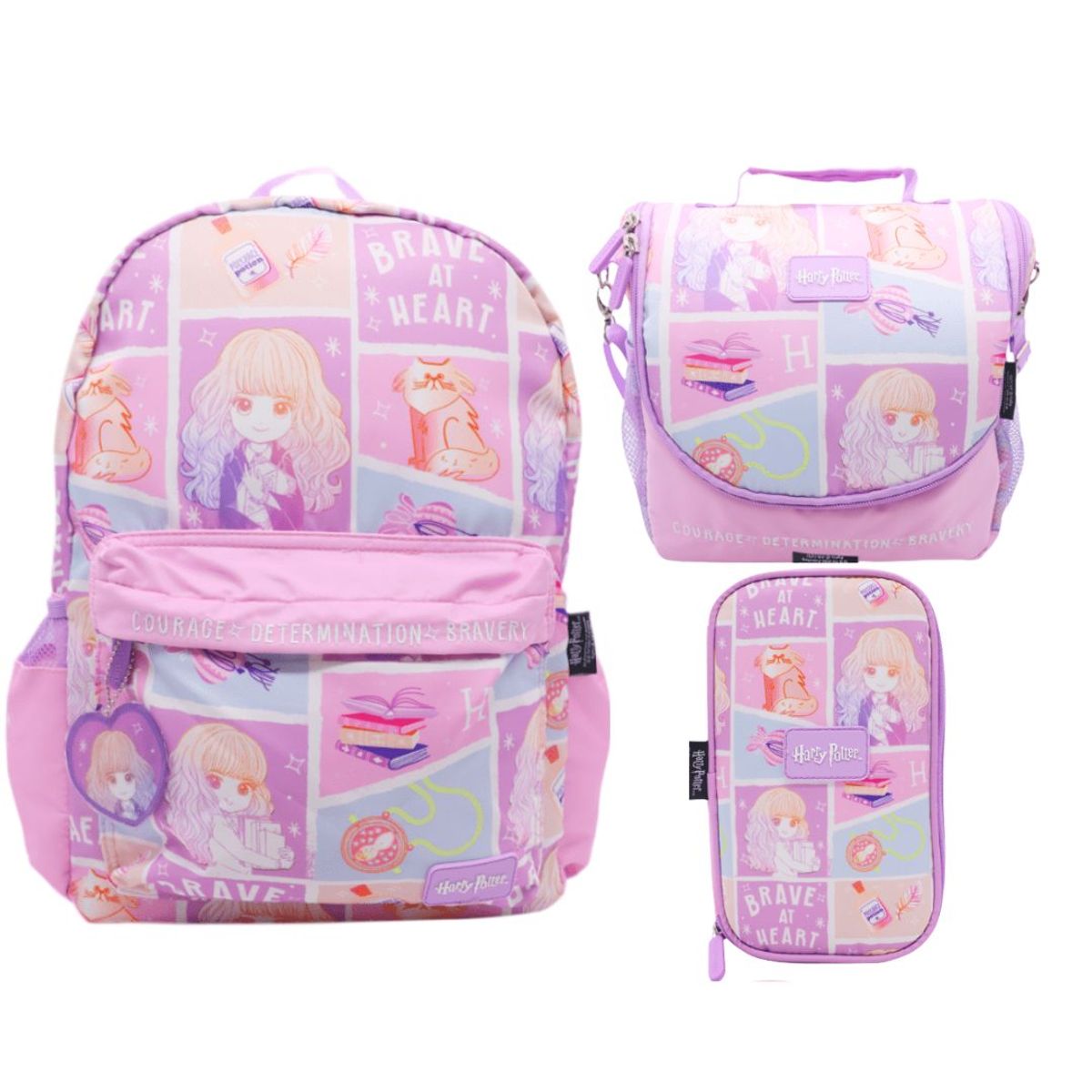 HARRY POTTER - Mochila Oficio + Lonchera + Cartuchera Harry Potter Rosada
