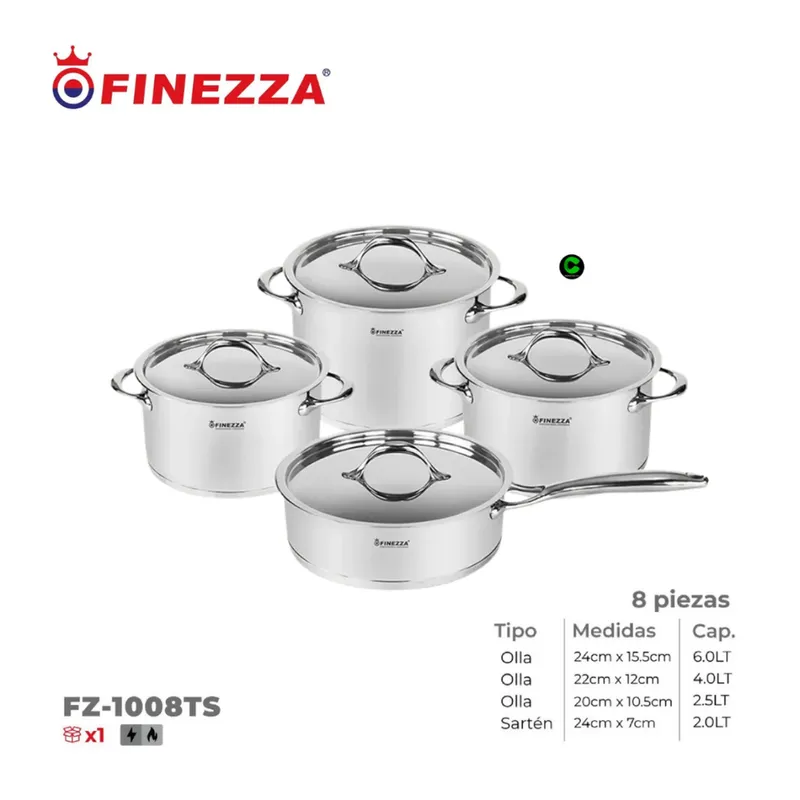 FINEZZA - Juego de Ollas Finezza Acero Inoxidable FZ-1008TS 8Piezas