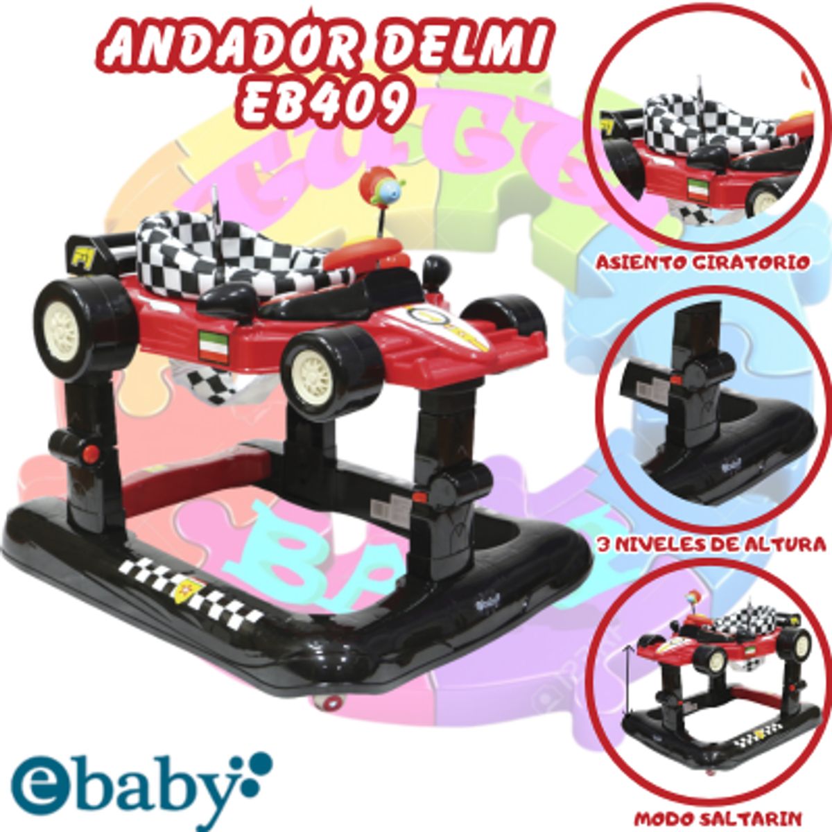 EBABY - Andador y Saltarín para bebe Delmi Rojo