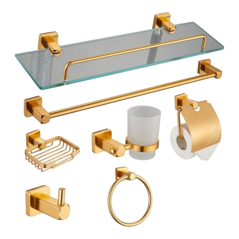 GENERICO - SET Juego de 7 Accesorios de Baño Acero Premium - Dorado Oro Brillante