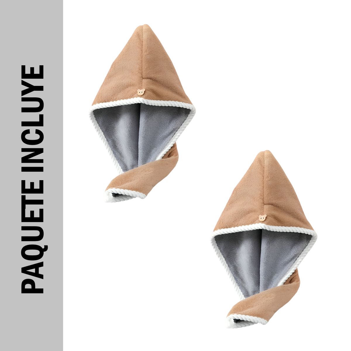 GENERICO - Pack x 2 Toallas microfibra absorbente para cabello - Beige