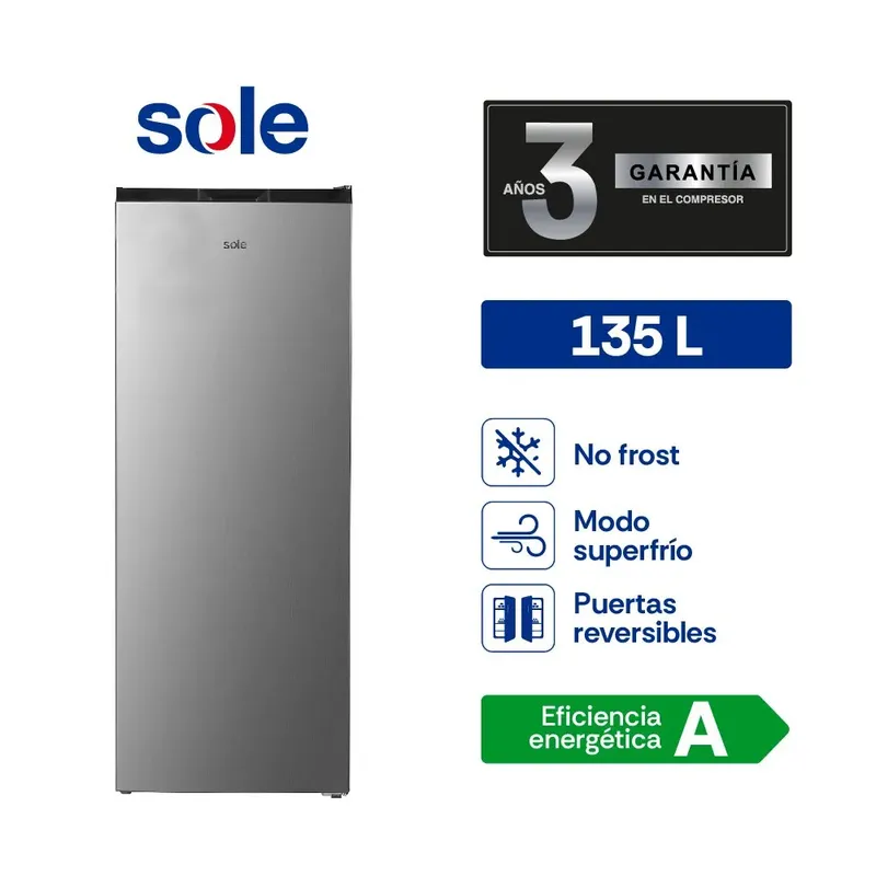 SOLE - Congeladora Vertical de 135 litros Acero Inoxidable Sole SOLCONGV135