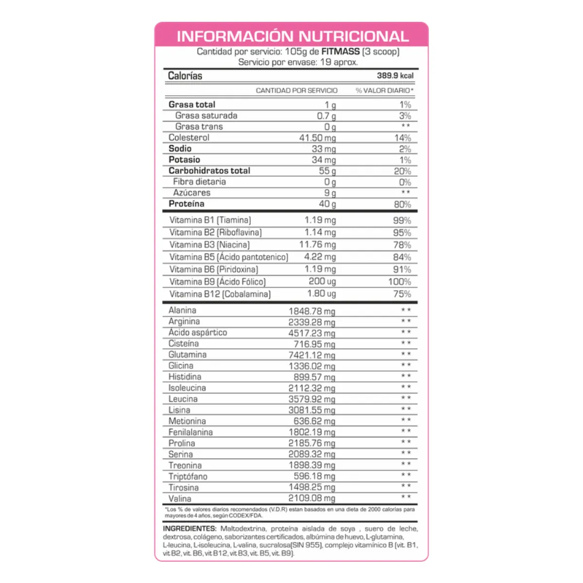 FITFEM - PROTEÍNA FIT MASS 2KG CHOCOLATE + XB