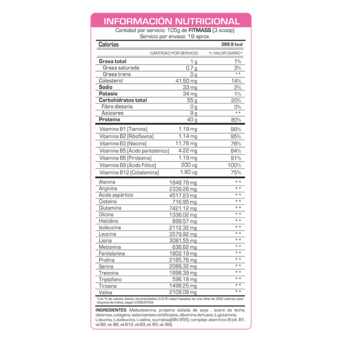 FITFEM - PROTEÍNA FIT MASS 2KG VAINILLA + SHAKER