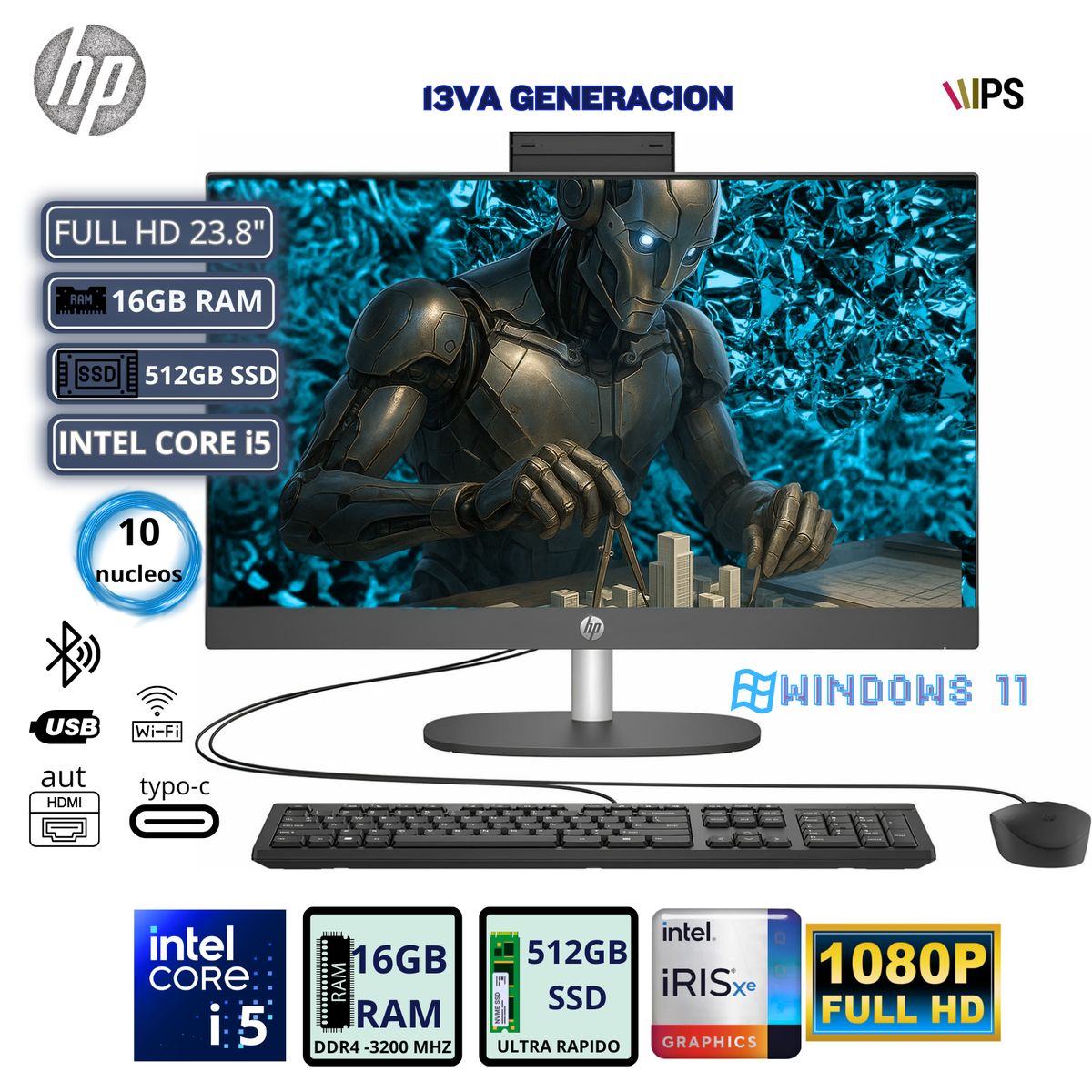 HP - All-in-One HP Pro One 240 G10 23.8" FHD Core i5-1334U RAM 16GB SSD 512GB