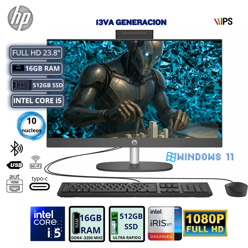HP - All-in-One HP Pro One 240 G10 23.8" FHD Core i5-1334U RAM 16GB SSD 512GB