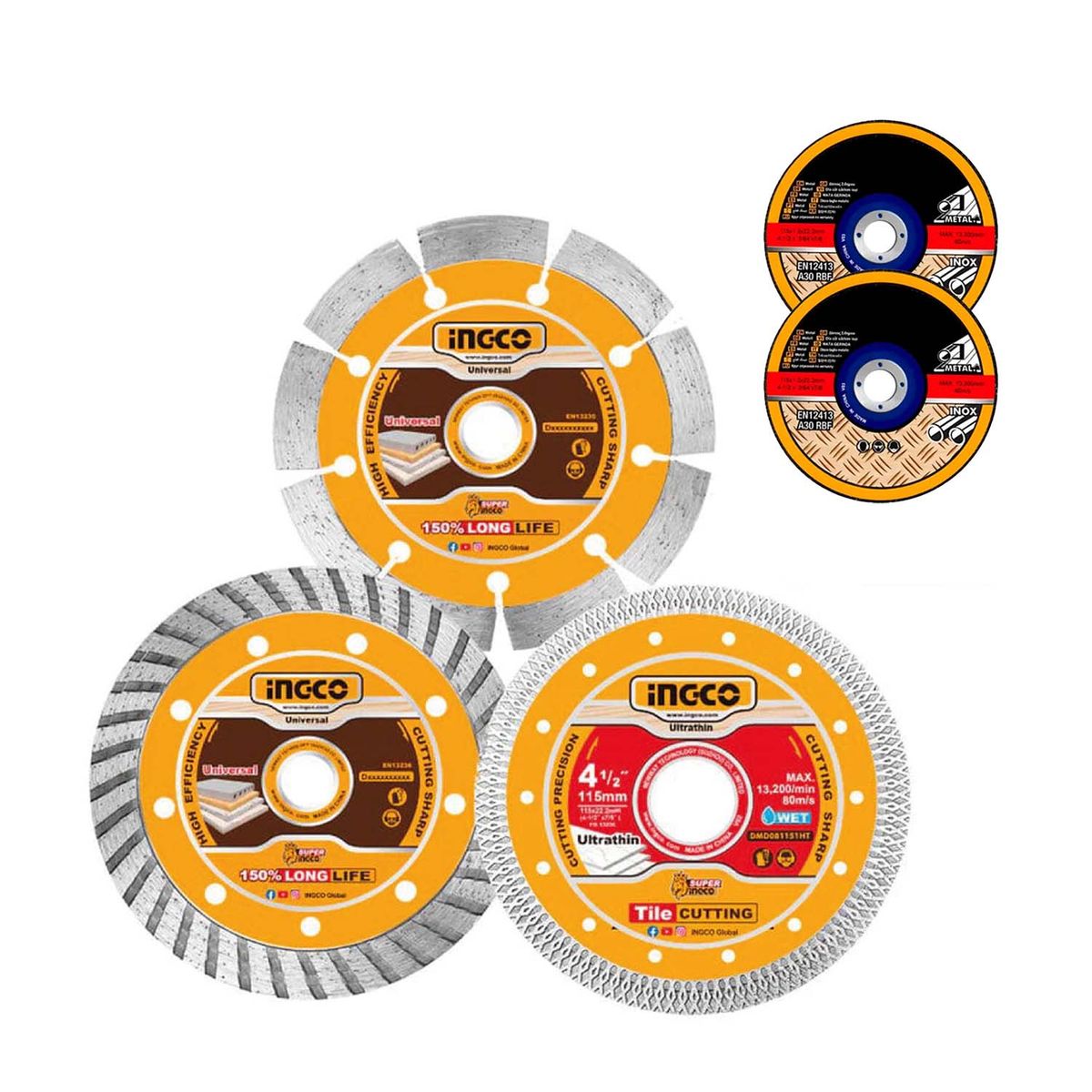 INGCO TOOLS - Set 3 Discos 115mm 4 1/2 Ingco + Disco Corte Metal