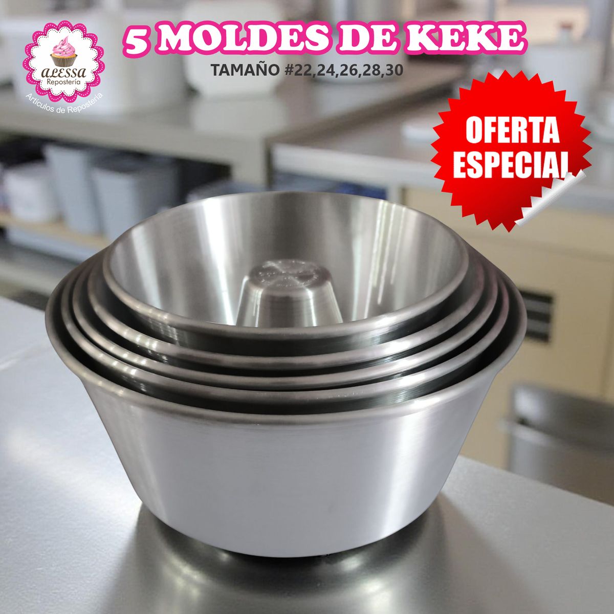 GENERICO - Set de 5 Moldes de Keke con Tubo del 22 al 30 para Repostería