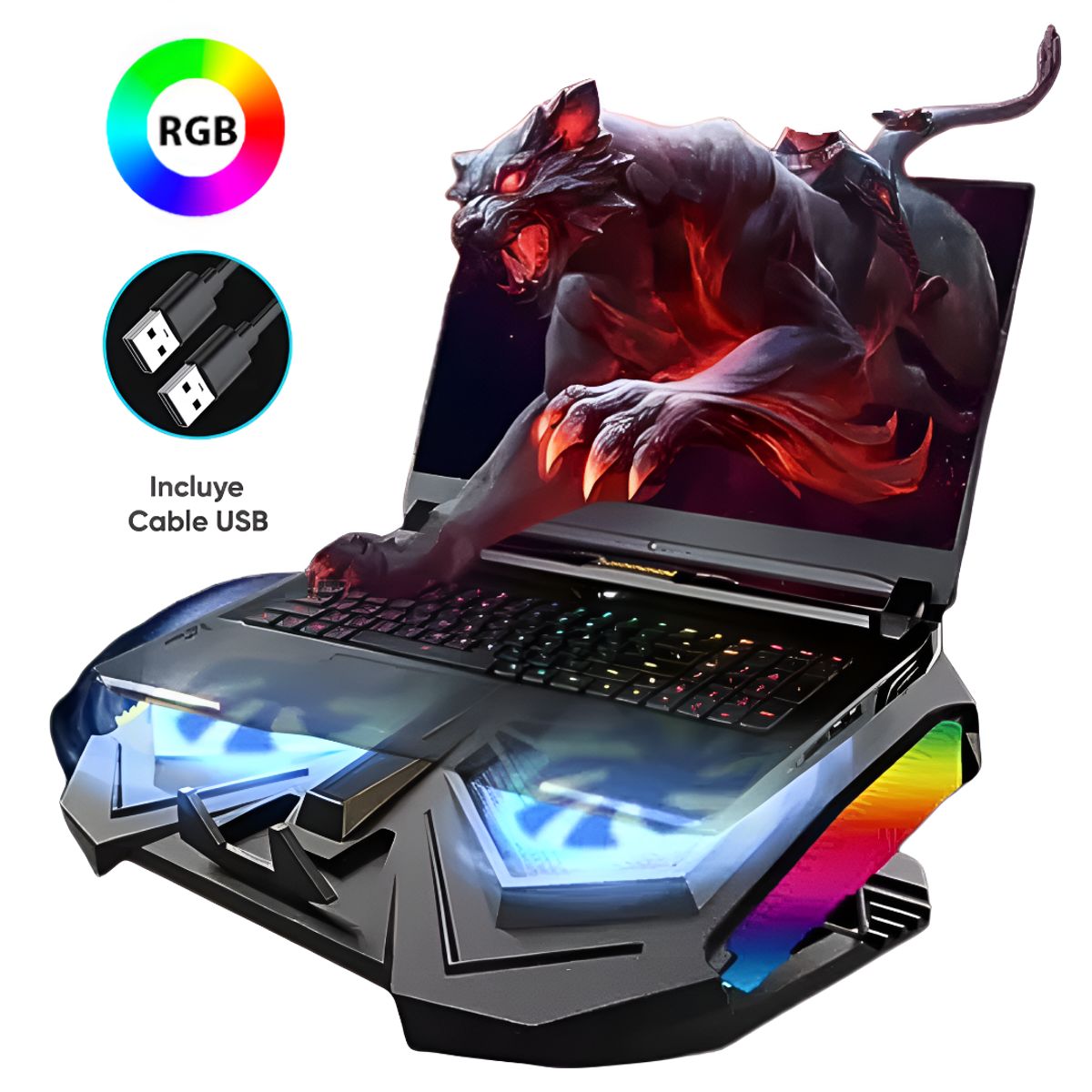 SEISA - Cooler Laptop Gamer Doble Ventilador Soporte Notebook Gamer RGB