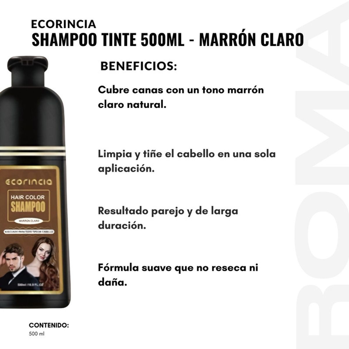 GENERICO - PACK 2 SHAMPOO TINTE 1000ML ECORINCIA  MARRÓN CLARO