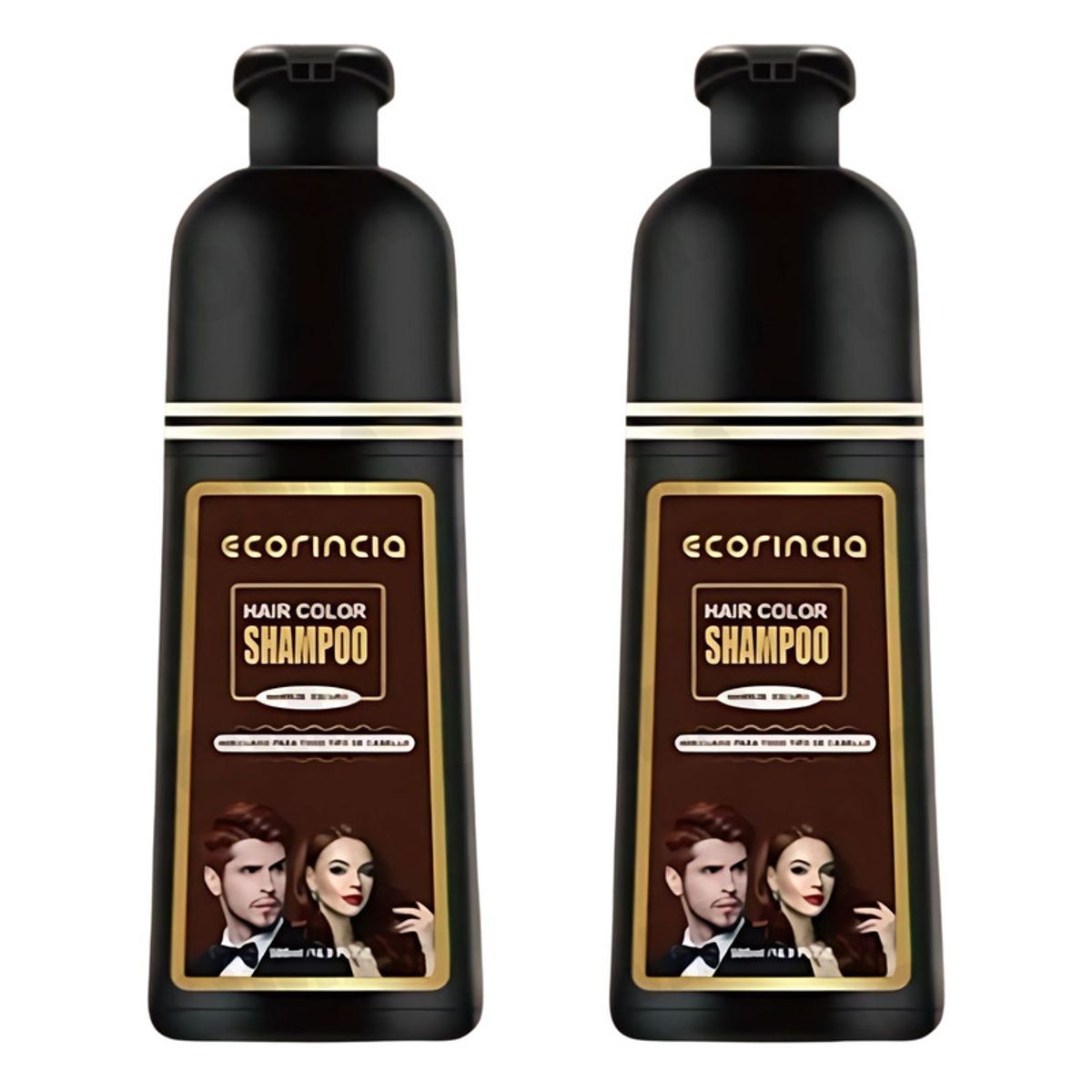 GENERICO - PACK 2 SHAMPOO TINTE 1000ML ECORINCIA  MARRÓN OSCURO
