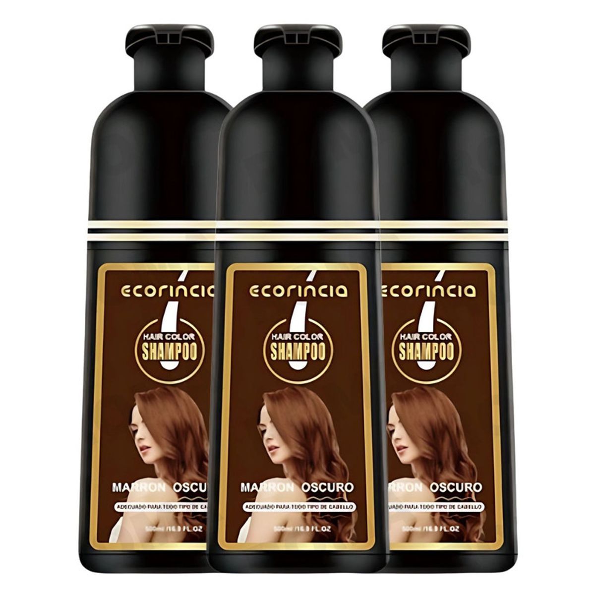 GENERICO - PACK 3 SHAMPOO TINTE DAMA ECORINCIA 1500ML  MARRÓN OSCURO