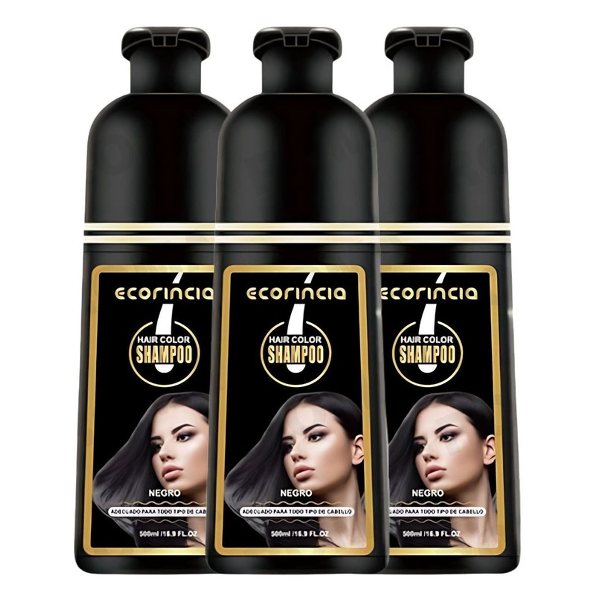 GENERICO - PACK 3 SHAMPOO TINTE DAMA 1500ML ECORINCIA  NEGRO
