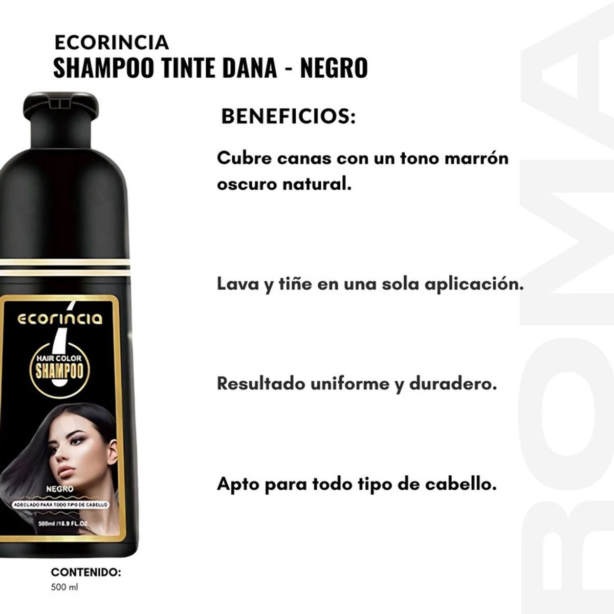 GENERICO - PACK 3 SHAMPOO TINTE DAMA 1500ML ECORINCIA  NEGRO