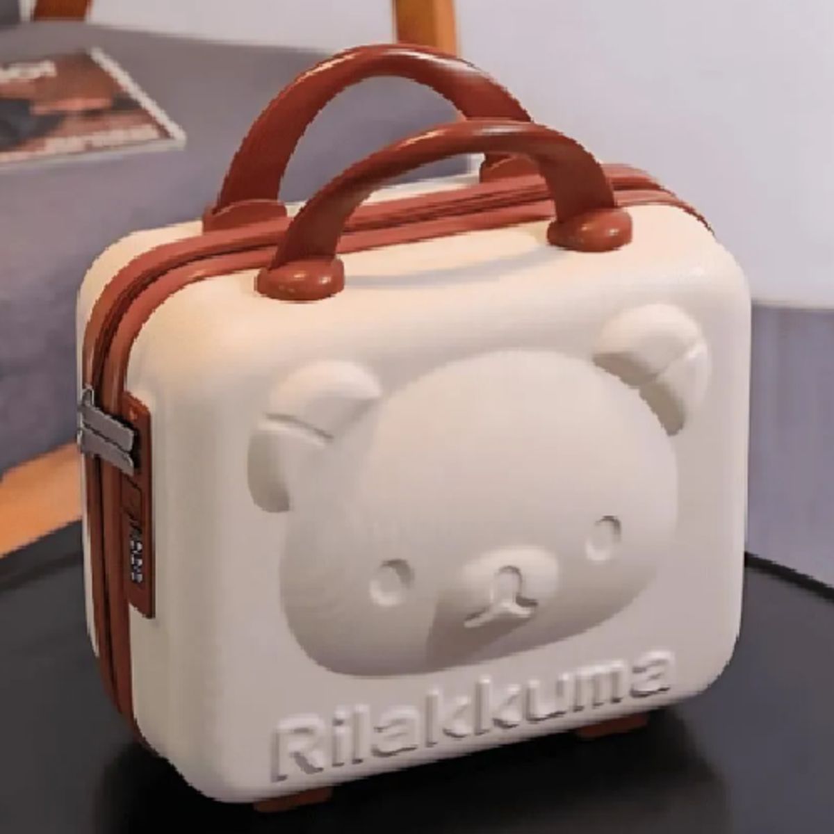 GENERICO - Maleta Neceser viajera Multiusos Kawai Con Clave Osito Crema con Marron