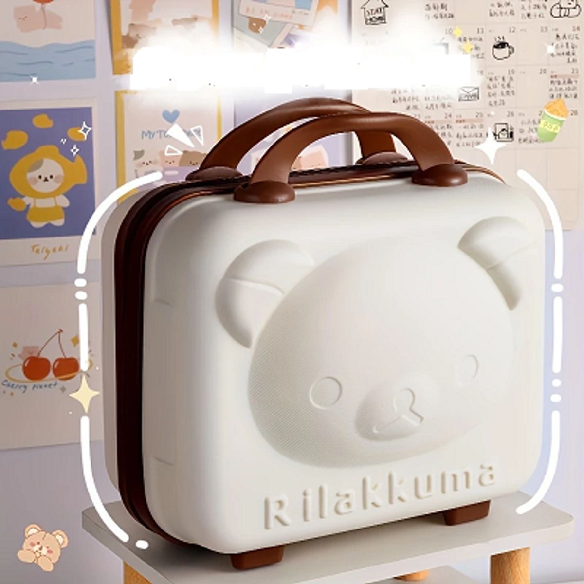 GENERICO - Maleta Neceser viajera Multiusos Kawai Con Clave Osito Crema con Marron