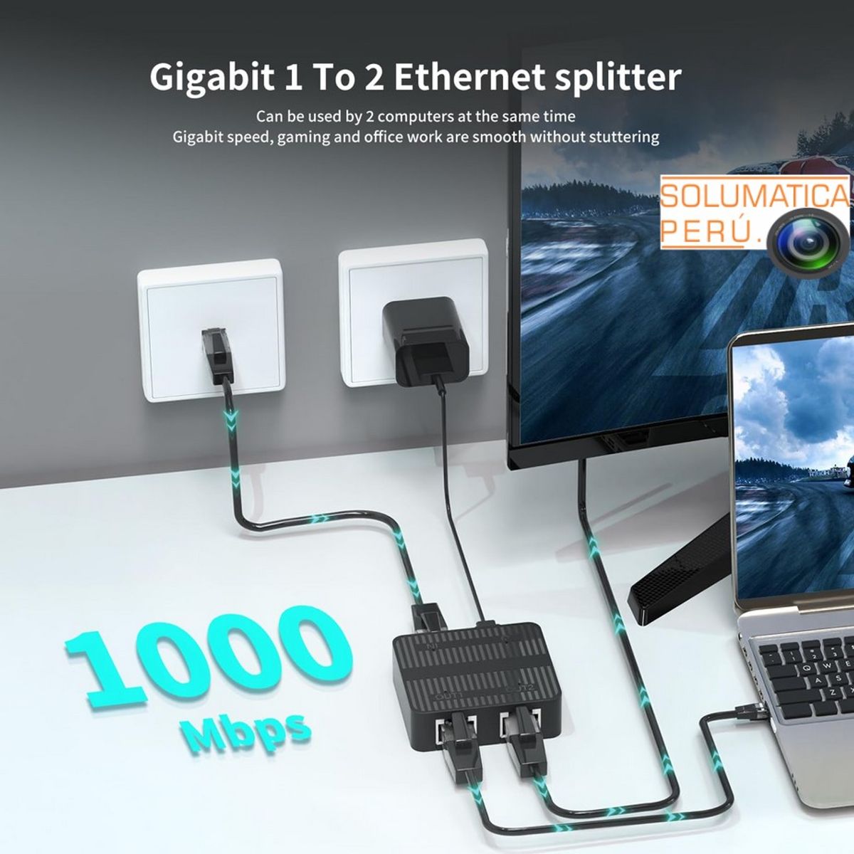 OEM - Spliter De Red Rj45 - Divisor 2en1 Para Conexion de Internet