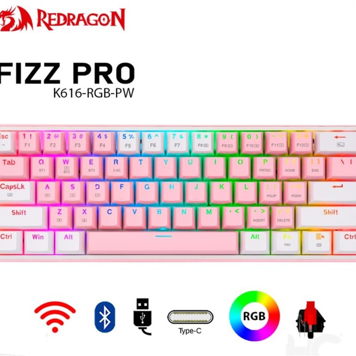 REDRAGON - Teclado Redragon FIZZ PRO K616- Inalambrico RGB