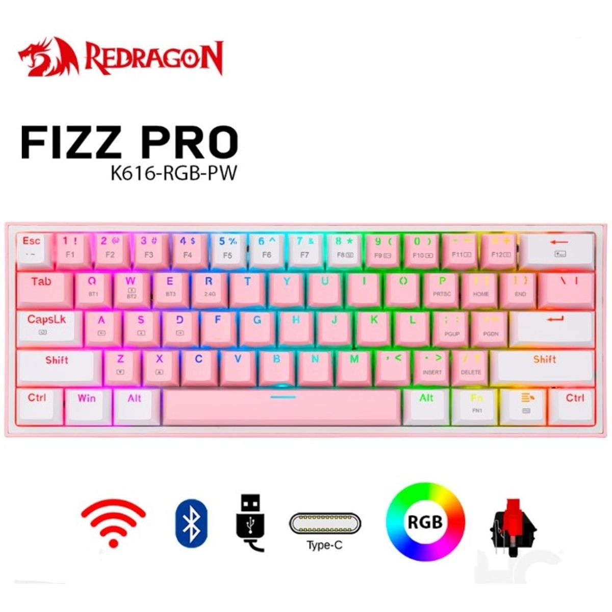 REDRAGON - Teclado Redragon FIZZ PRO K616- Inalambrico RGB