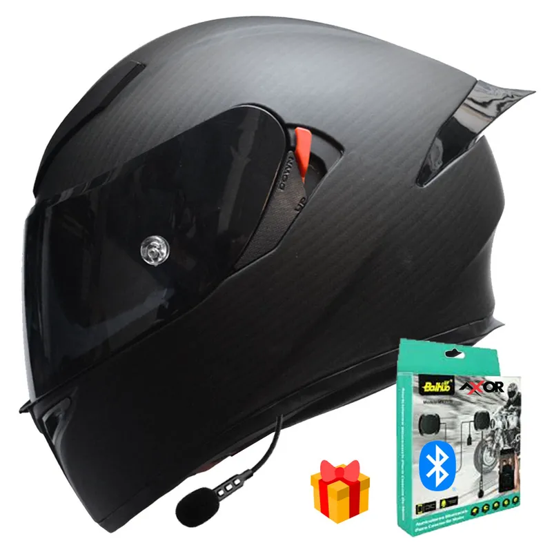 CES - CASCO MOTO AXOR EX BIHR FIBRA DE CARBONO NEGRO DOBLE VISOR