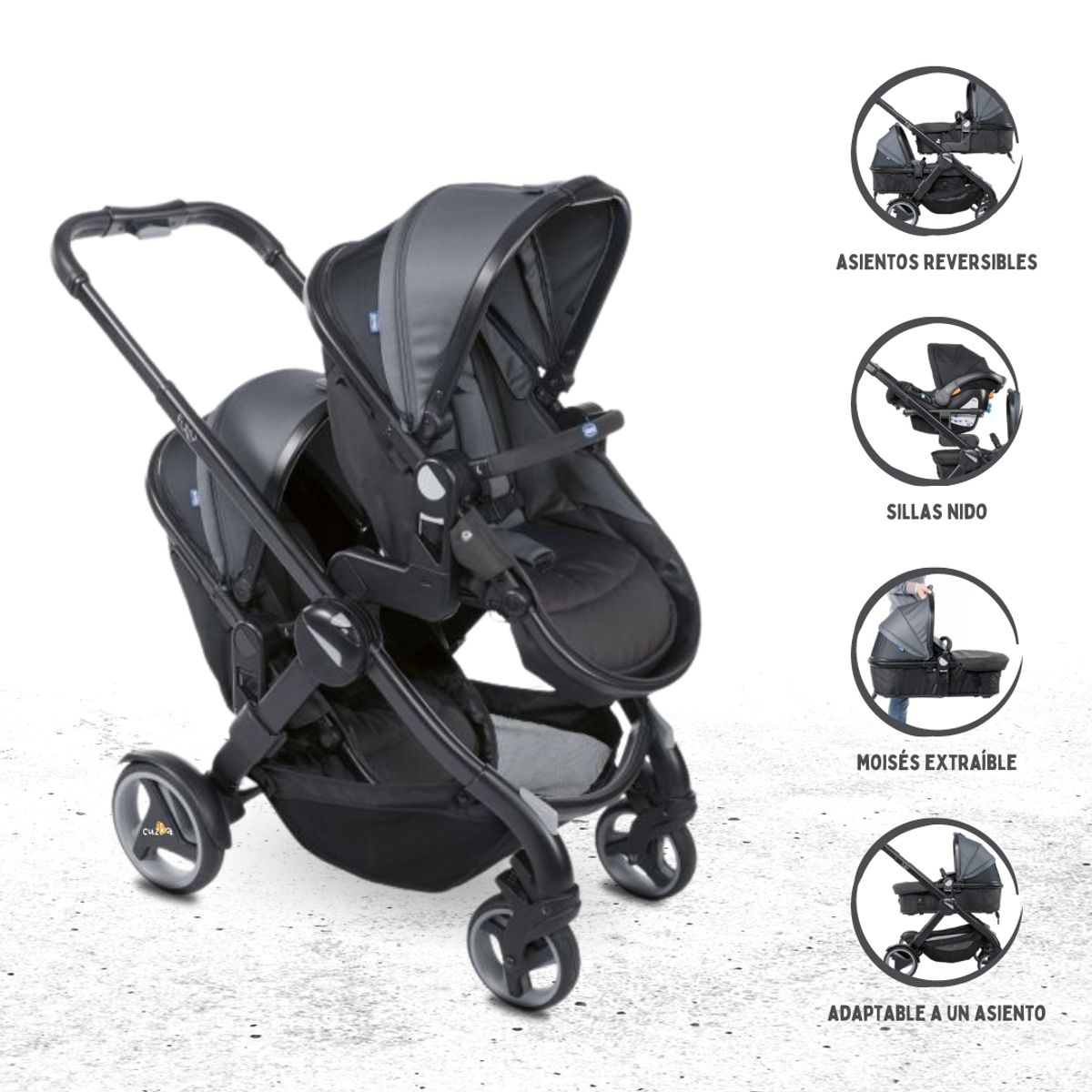 CHICCO - Coche Mellicero para Bebé «FULLY TWIN STONE» Black