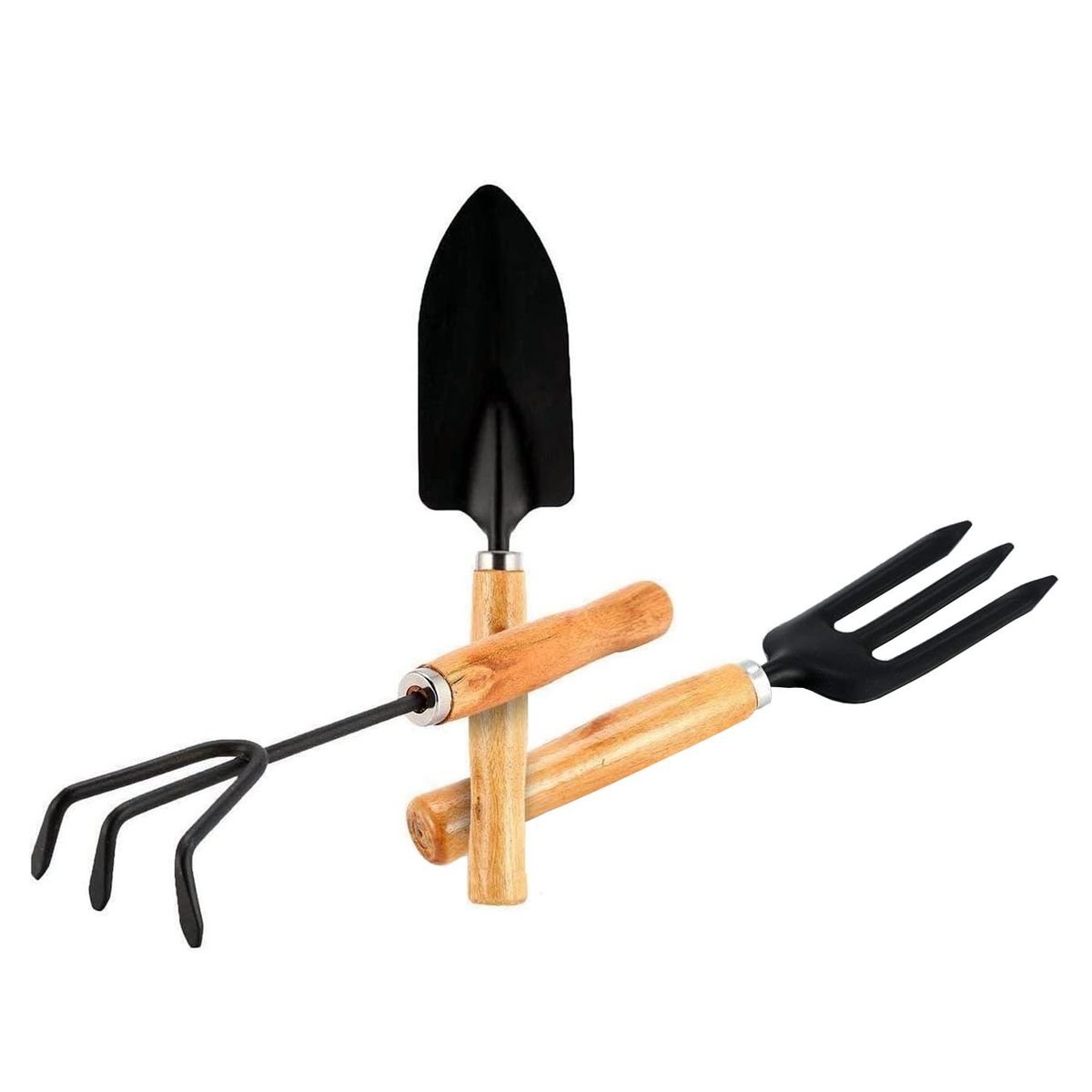 OEM - Set de herramientas para Jardinería 3 piezas Pala, Rastrillo y Tenedor
