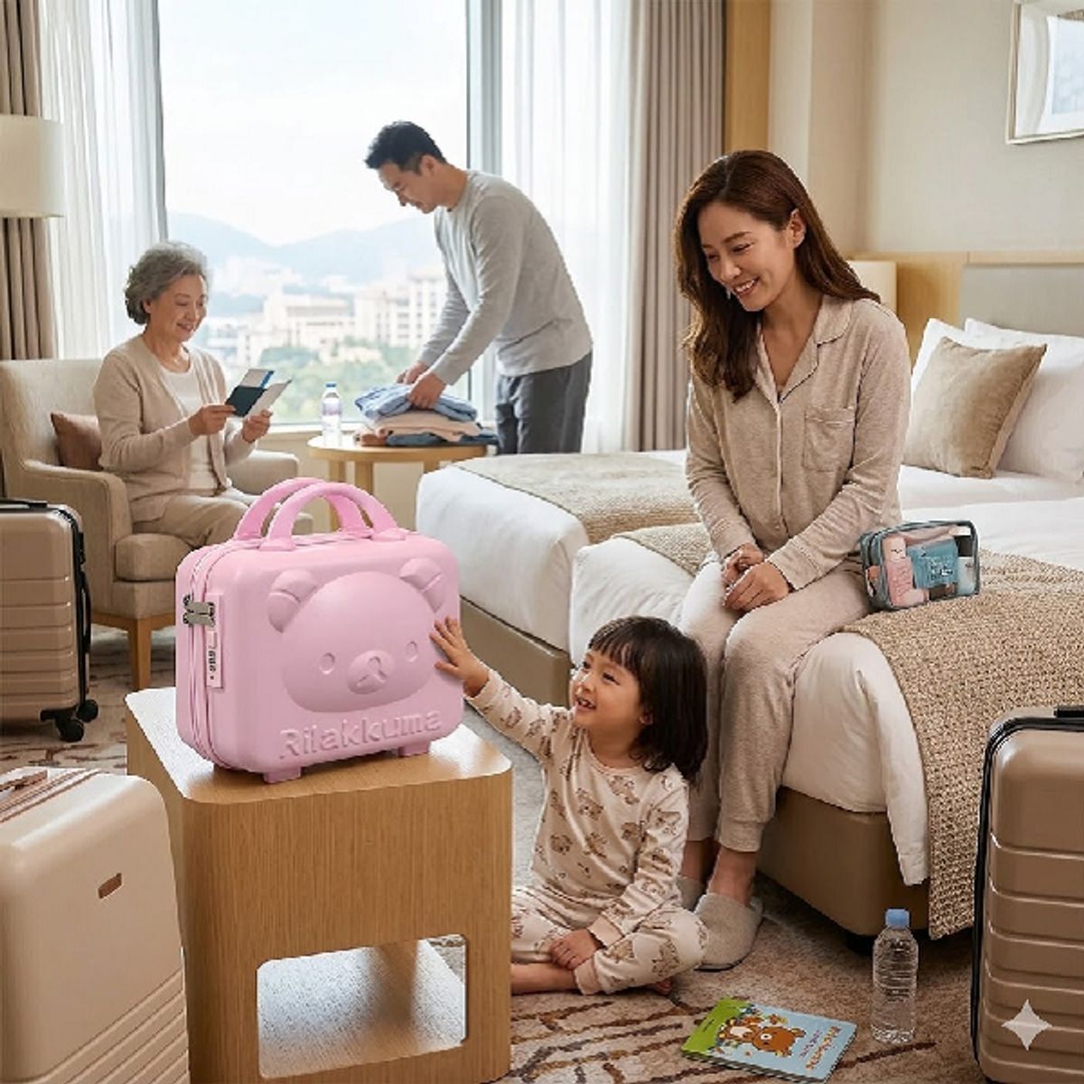 GENERICO - Maleta Neceser viajera Multiusos Kawai Con Clave Osito  Rosado