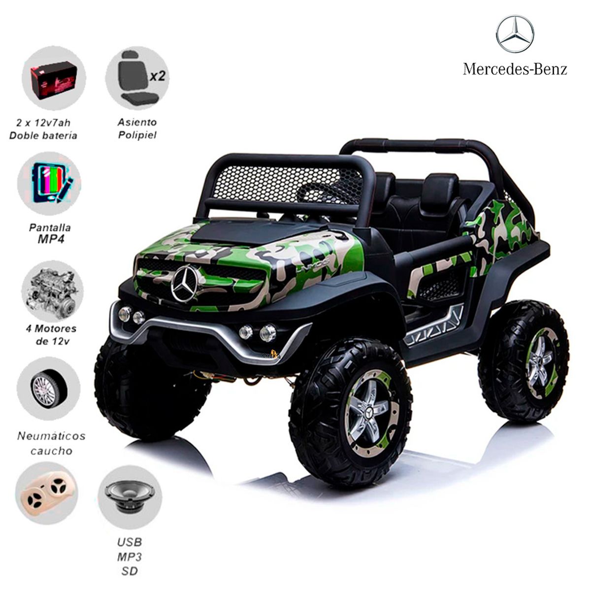 MERCEDES BENZ - Carro a Batería para Niños 4 x 4 UMNIMONG Camuflado
