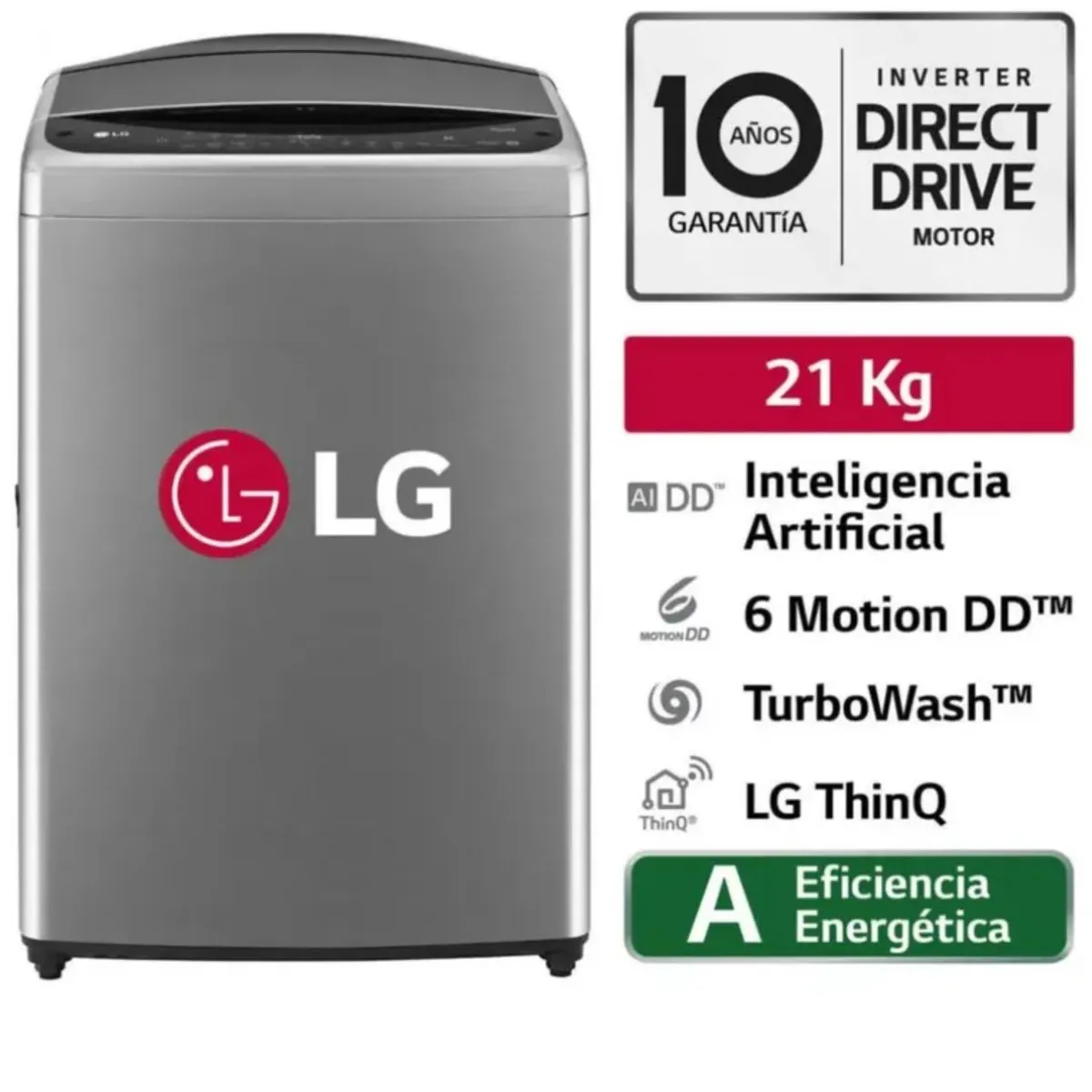 LG - Lavadora LG 21Kg Carga Superior AI DD 6 Motion WT21VV6 - Plateado