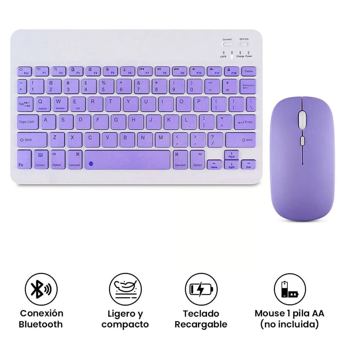 GENERICO - Kit Teclado Y Mouse Bluetooth Lila