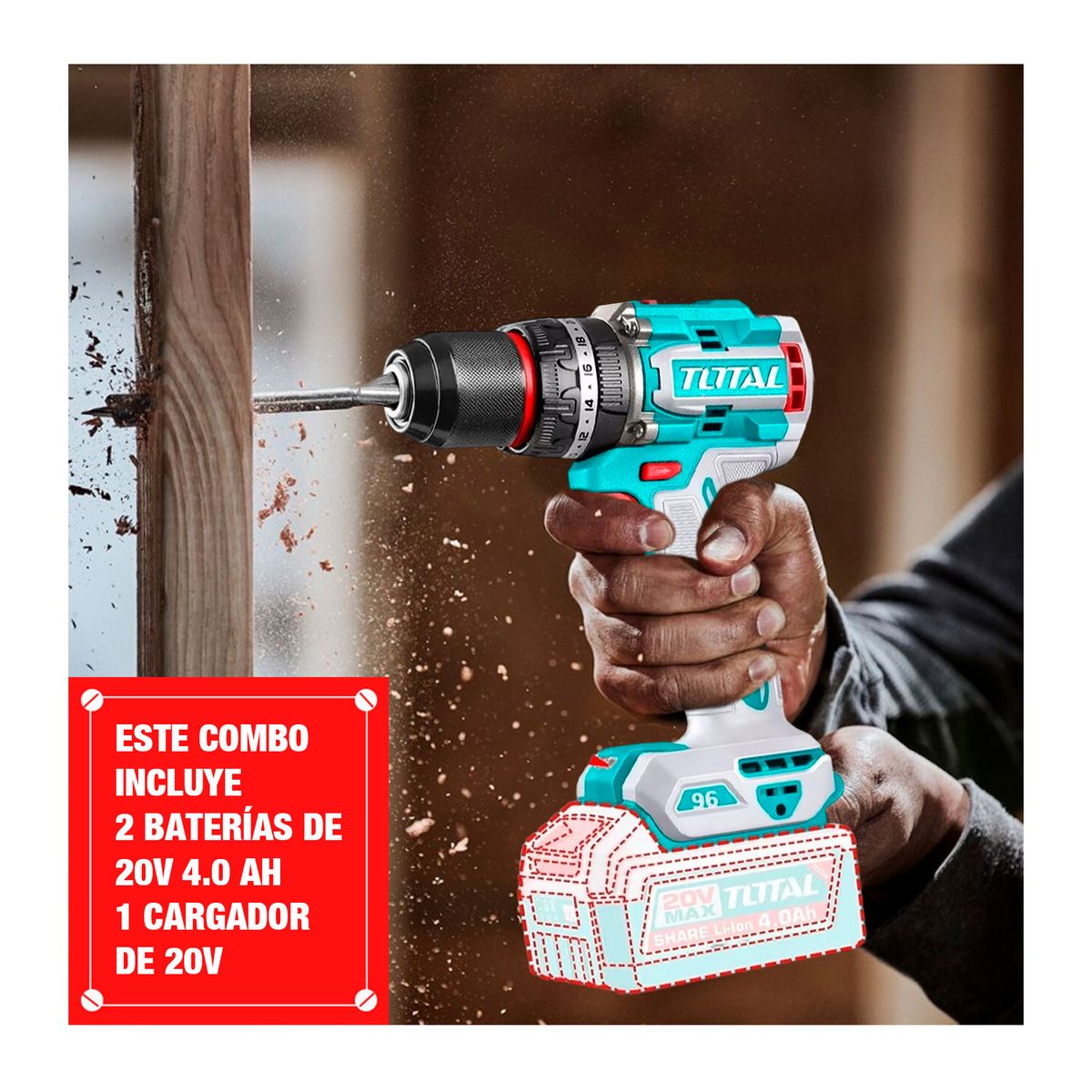 TOTAL TOOLS - Taladro Percutor 96nm + Rotomartillo + Amoladora Total