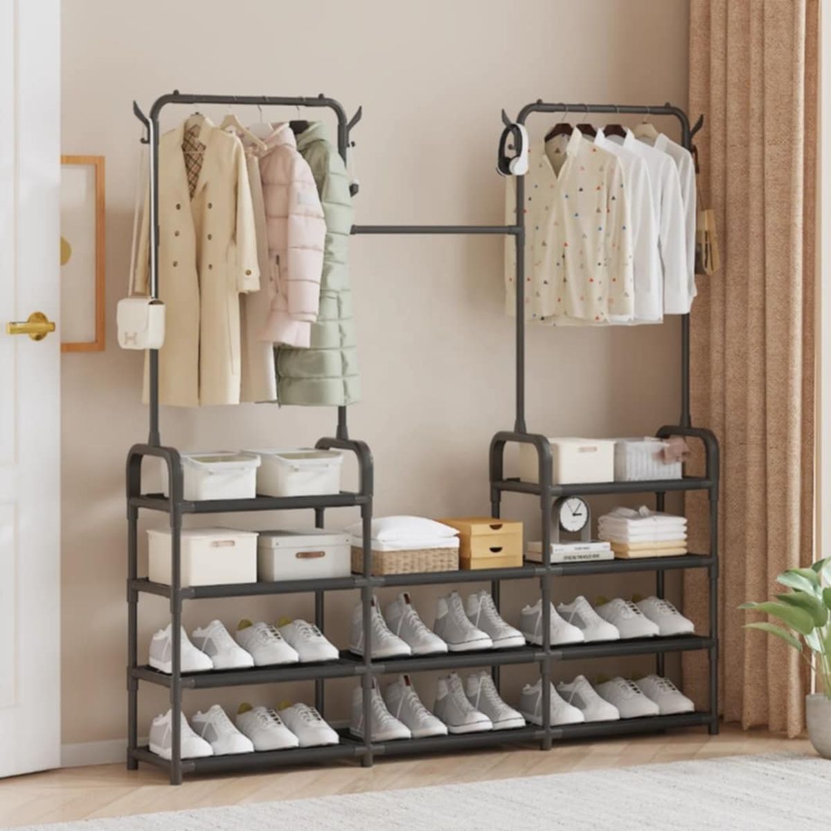 GENERICO - Perchero Organizador Colgador de Ropa de 3 Niveles Zapatero Moderno