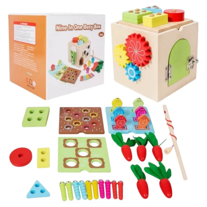 GENERICO - Cubo de Madera Multifunción Didáctico 9 en 1