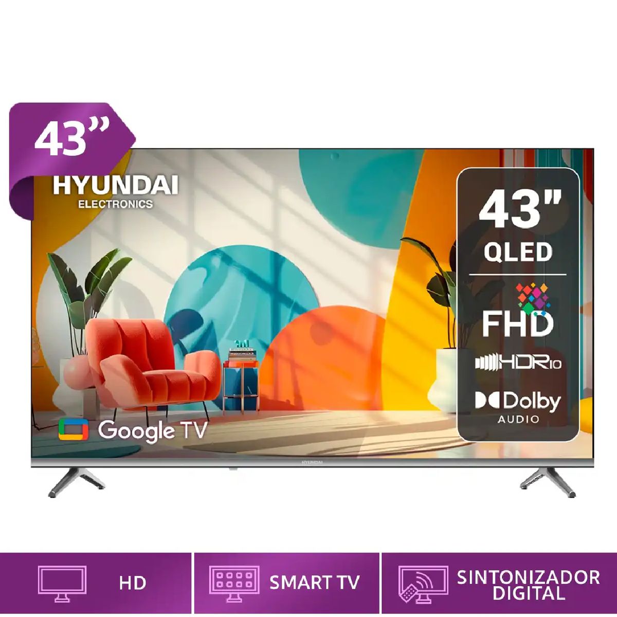 HYUNDAI - Televisor Smart TV Hyundai QLED 43 HYLED4326QG - Google TV