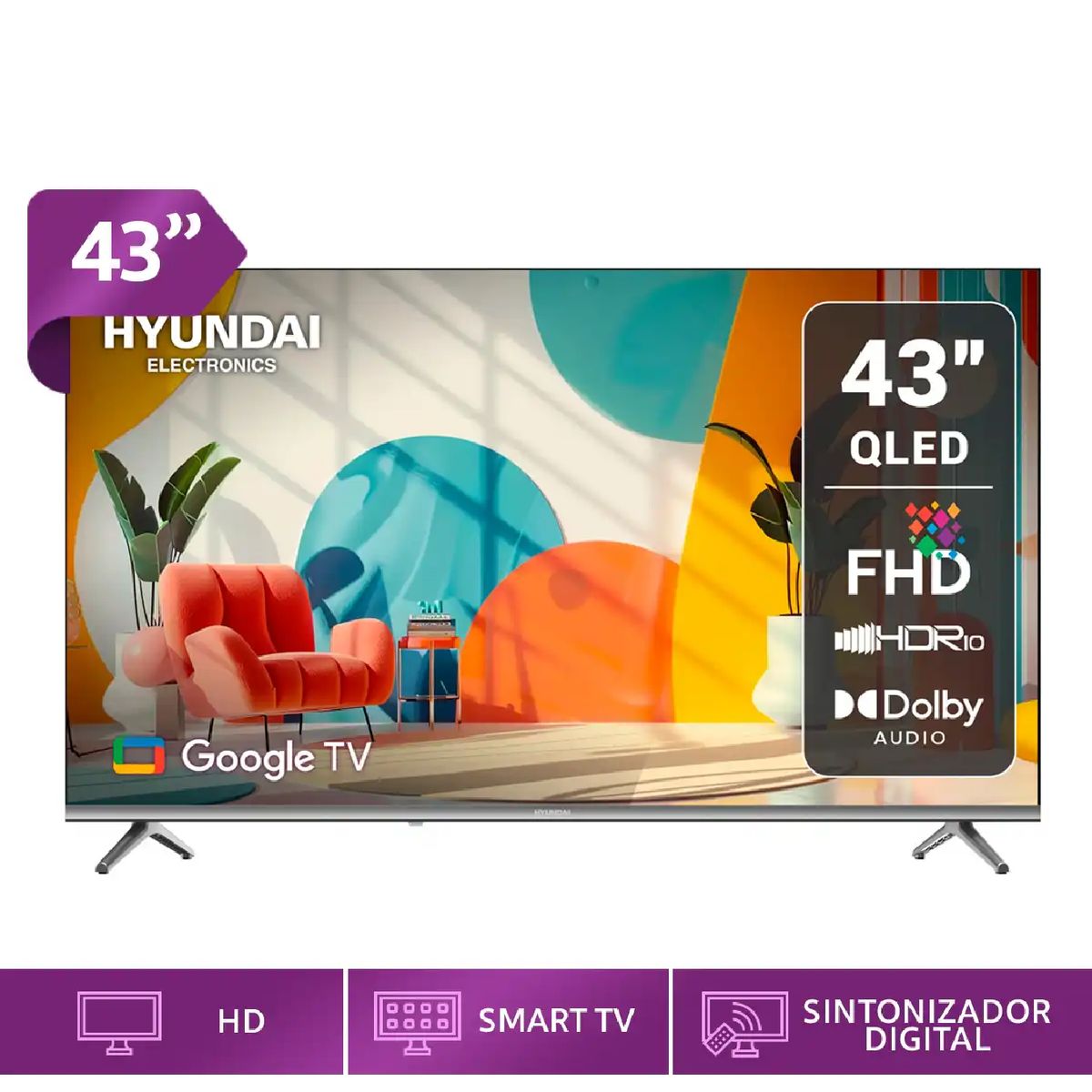 HYUNDAI - Televisor Smart TV Hyundai QLED 43 HYLED4326QG - Google TV