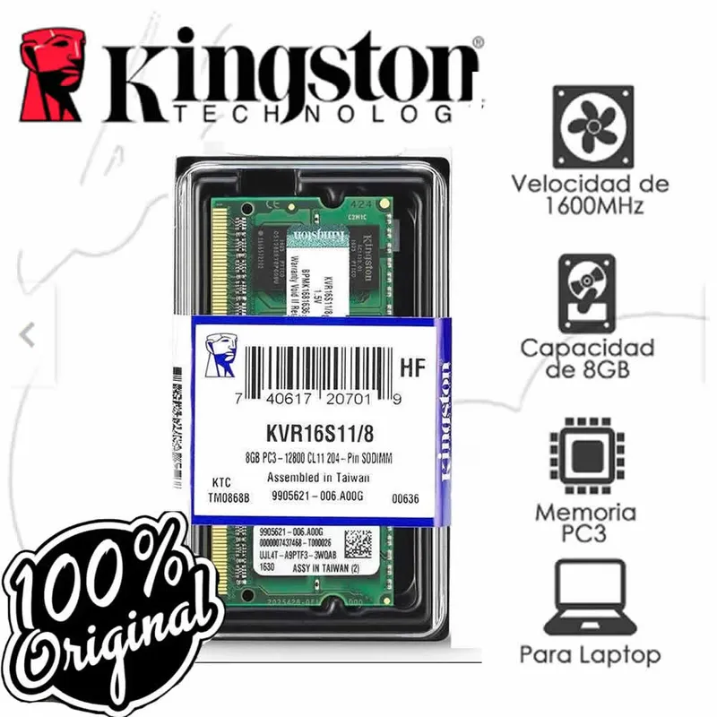 KINGSTON - Memoria Ram Ddr3 PC3 8gb Laptop 1600mhz Kingston