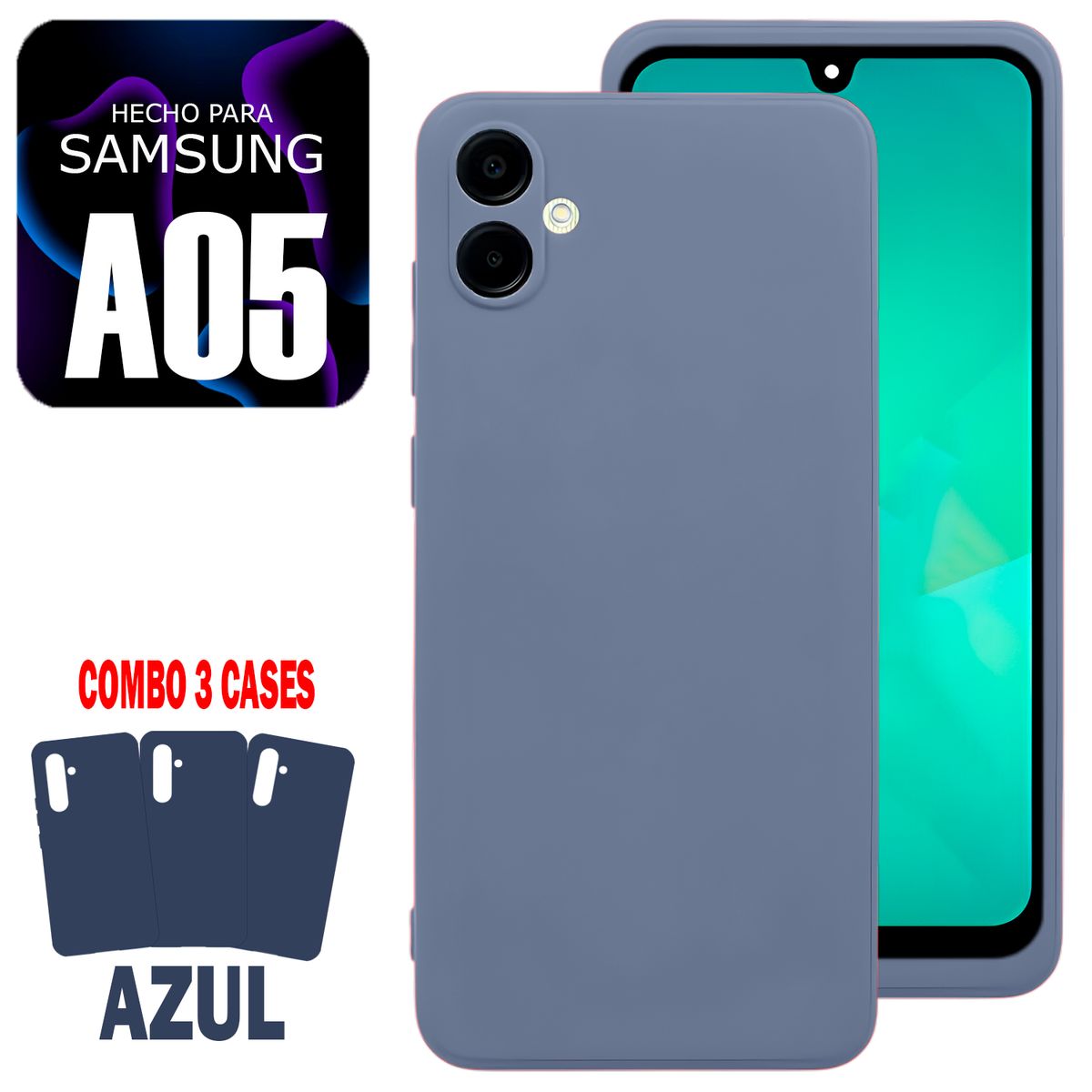 GENERICO - Combo Silicone Case Para Samsung A05 Azul Con Marca