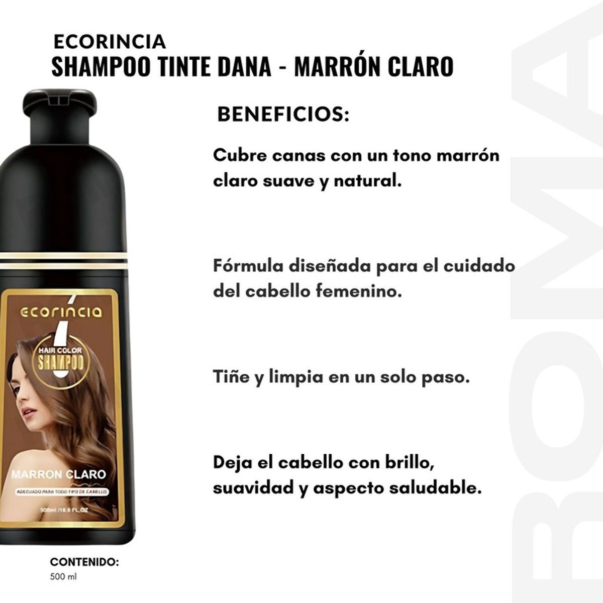 GENERICO - PACK 2 SHAMPOO TINTE DAMA 1000ML ECORINCIA  MARRÓN CLARO