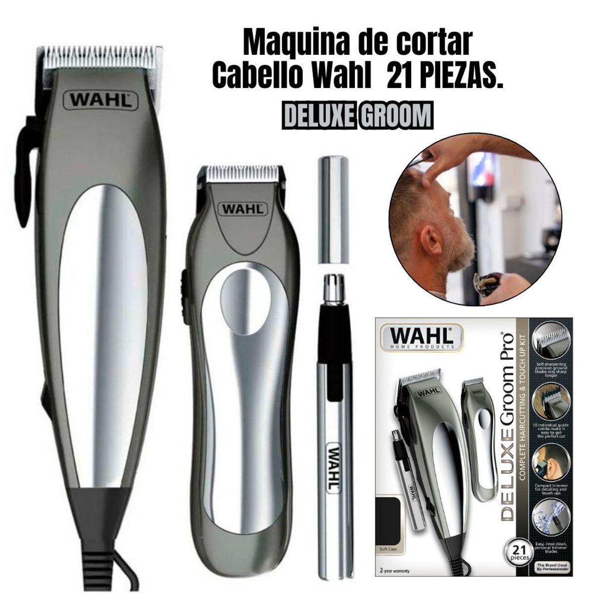 WAHL - Maquina De Cortar Cabello Wahl Deluxe Groom Pro 21 Piezas