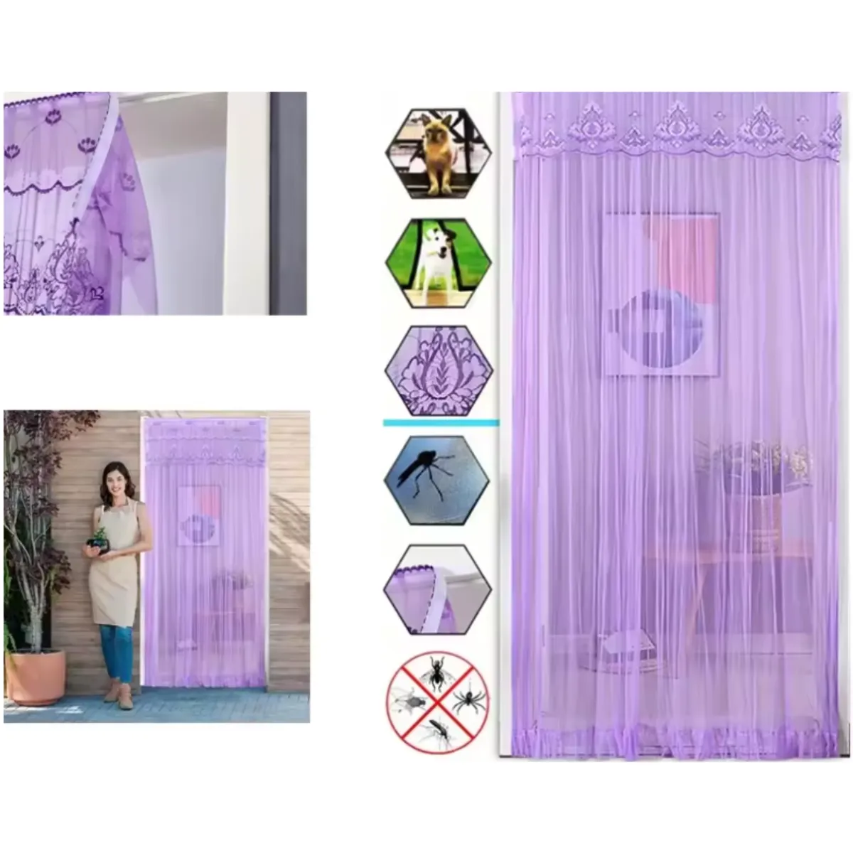 INSPIRA MARKET - Cortina Mosquitera con Pega-Pega 100x200 cm