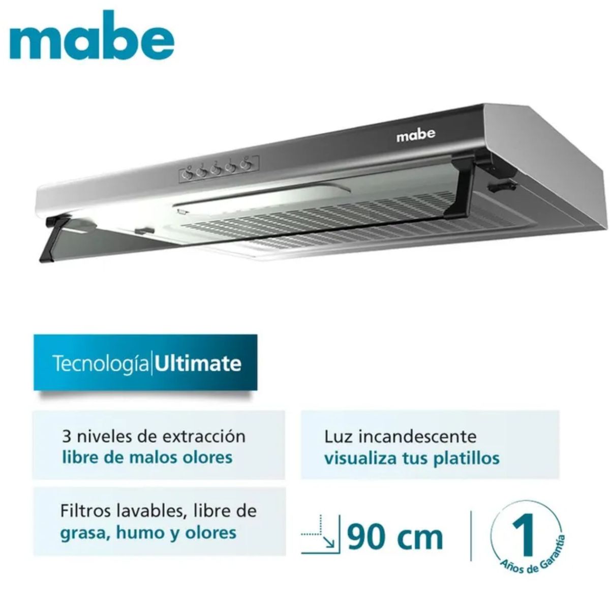 MABE - Campana Extractora Utilitaria 90cm Inox Mabe CMU9020PI0
