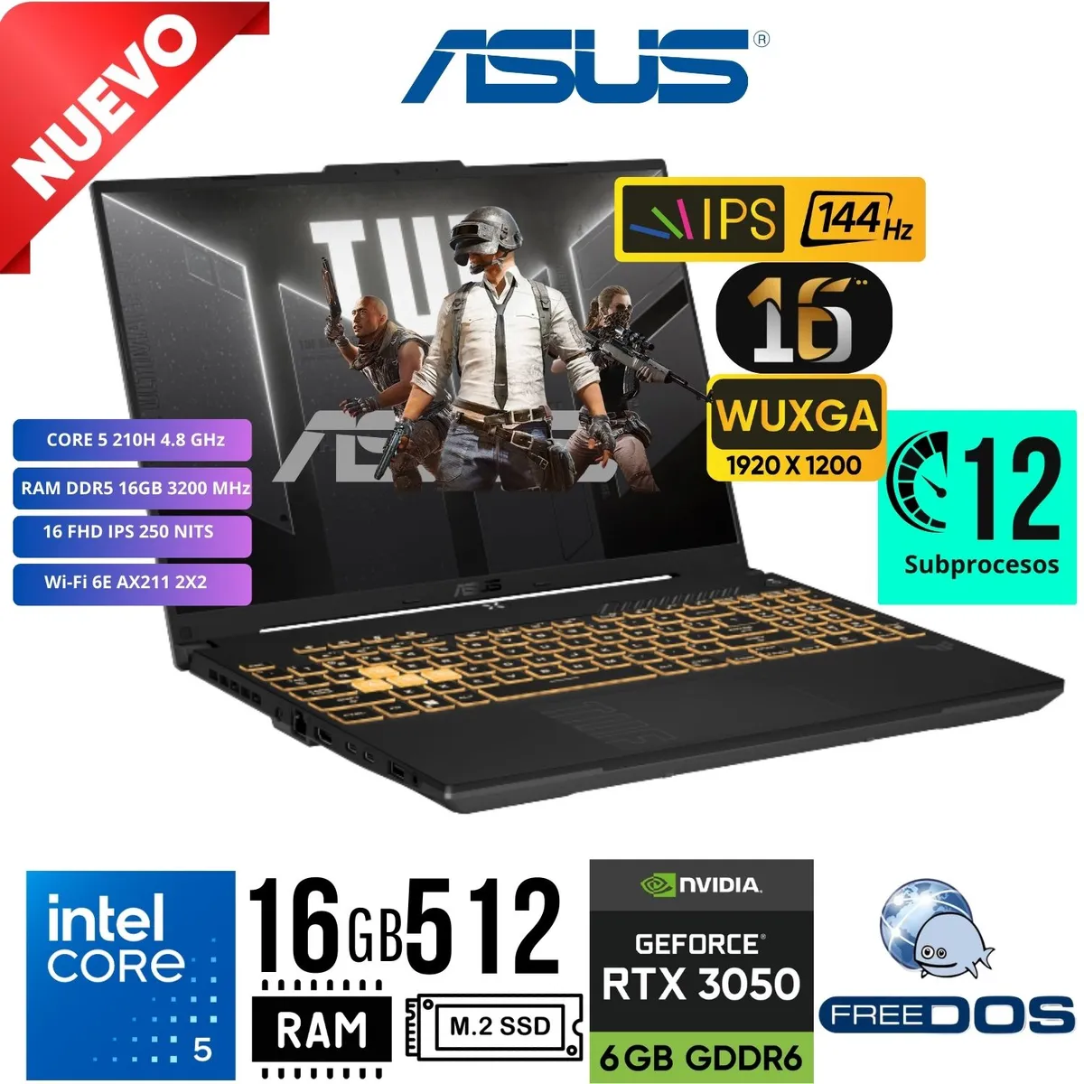 ASUS - Laptop ASUS TUF F16  FX607VJ-RL009 16 WUXGA 144Hz i5-210H RAM 16GB SSD 512GB RTX3050 6GB Free Dos
