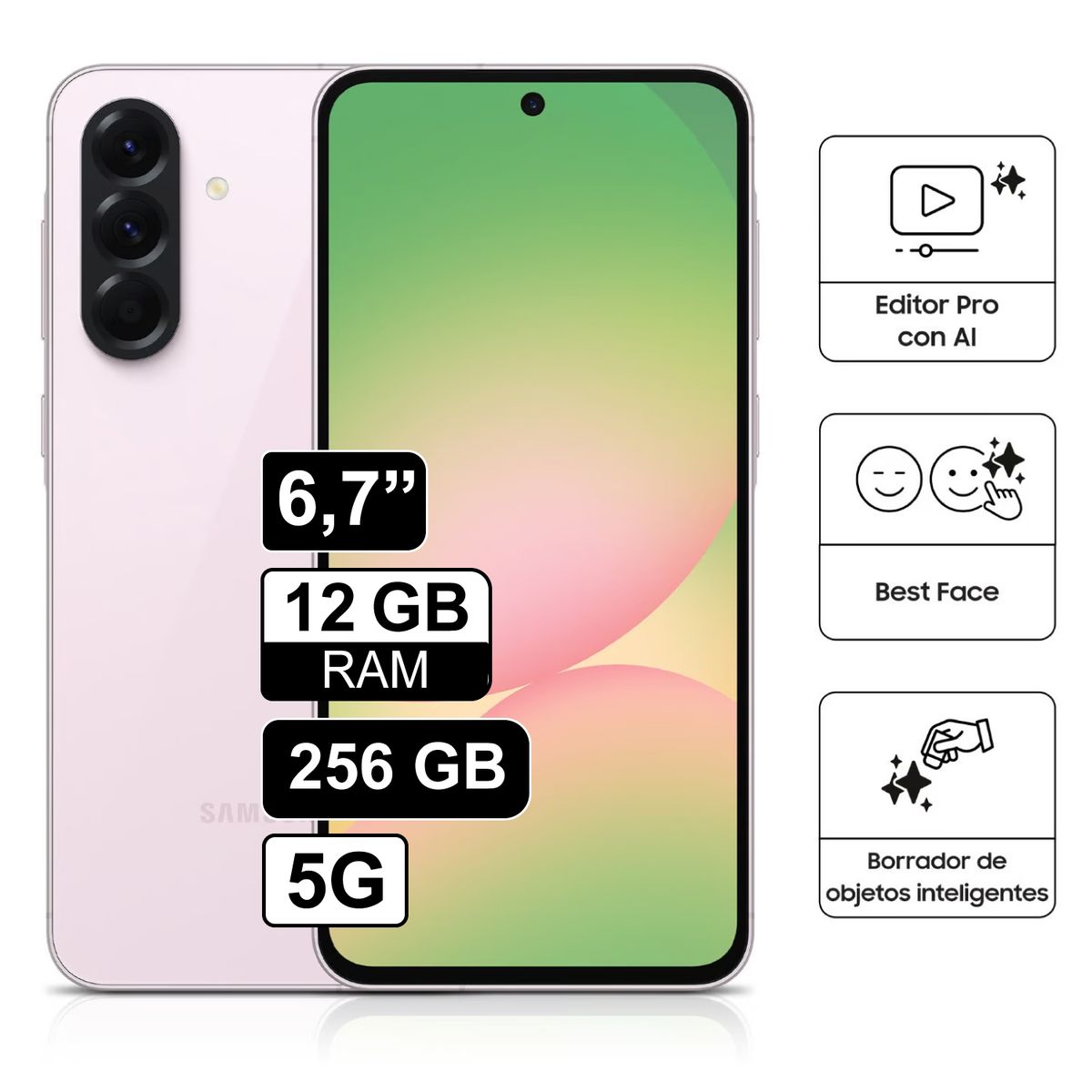 SAMSUNG - Celular Samsung Galaxy A56 5G 256GB 12GB RAM cámara principal 50MP frontal 12MP 67 Rosado