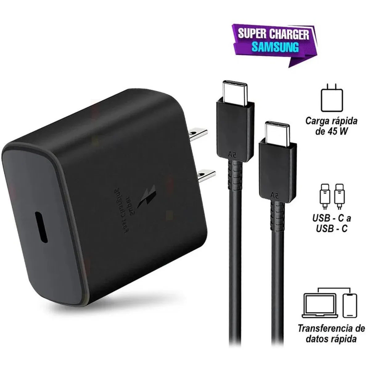 GENERICO - Cargador  45W Usb-C A C Carga SUPER Rápida  NUEVO CAJA