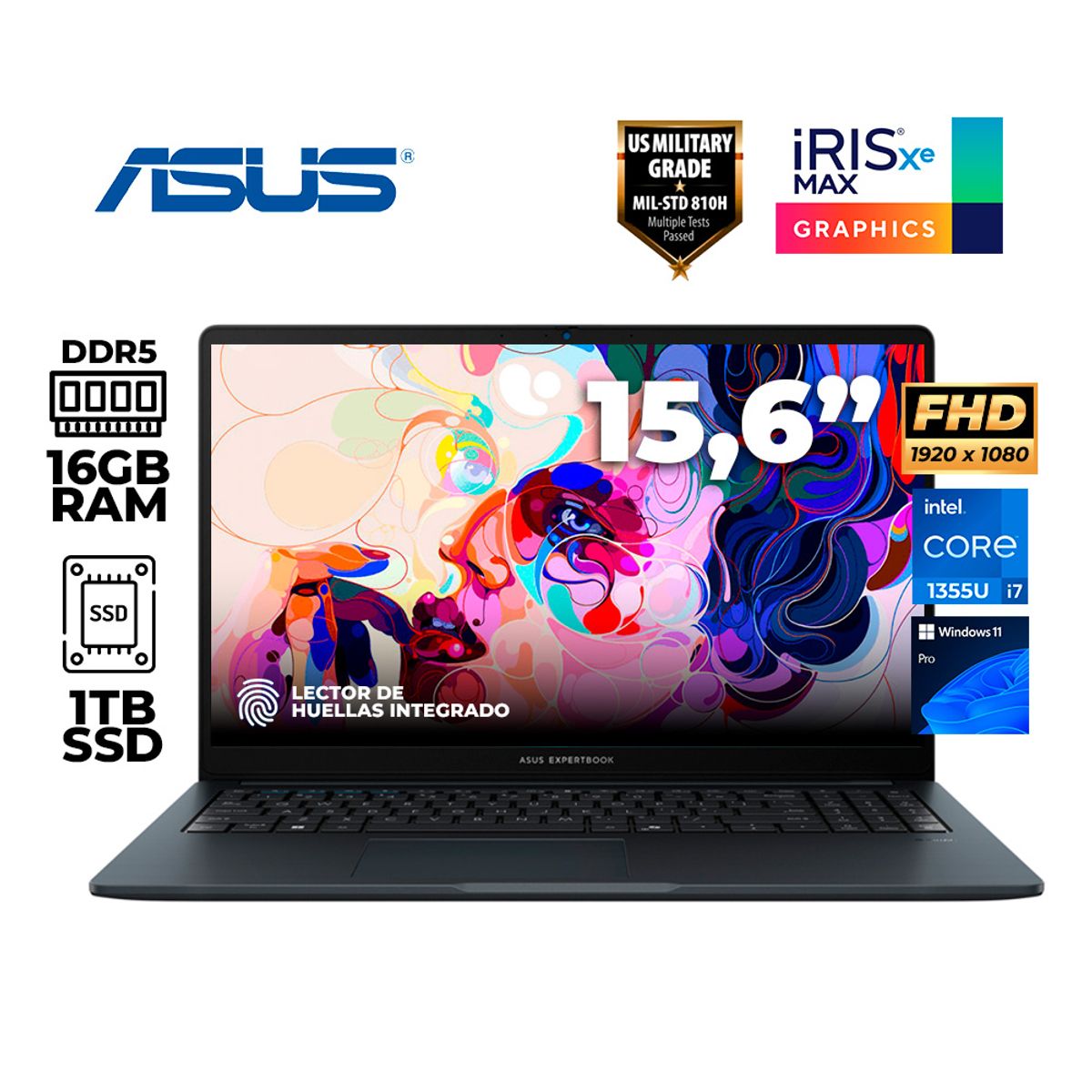 ASUS - NOTEBOOK ASUS B1503CVA-NJ2198X 156 FHD LED TN CORE I7-1355U DE HASTA 50GHZ 16GB DDR5