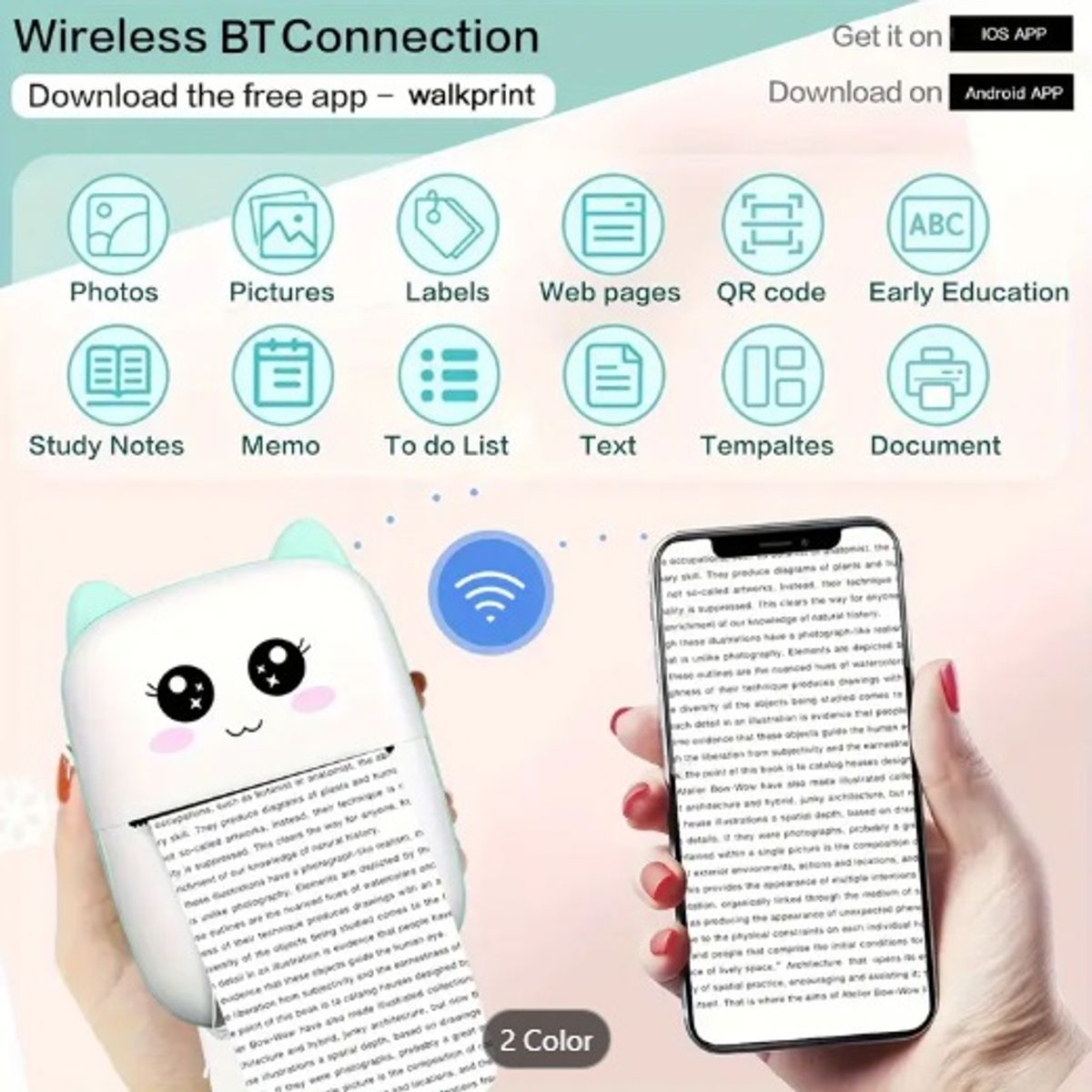 GENERICO - Mini Impresora Térmica Gatita Bluetooth 5 ROLLOS