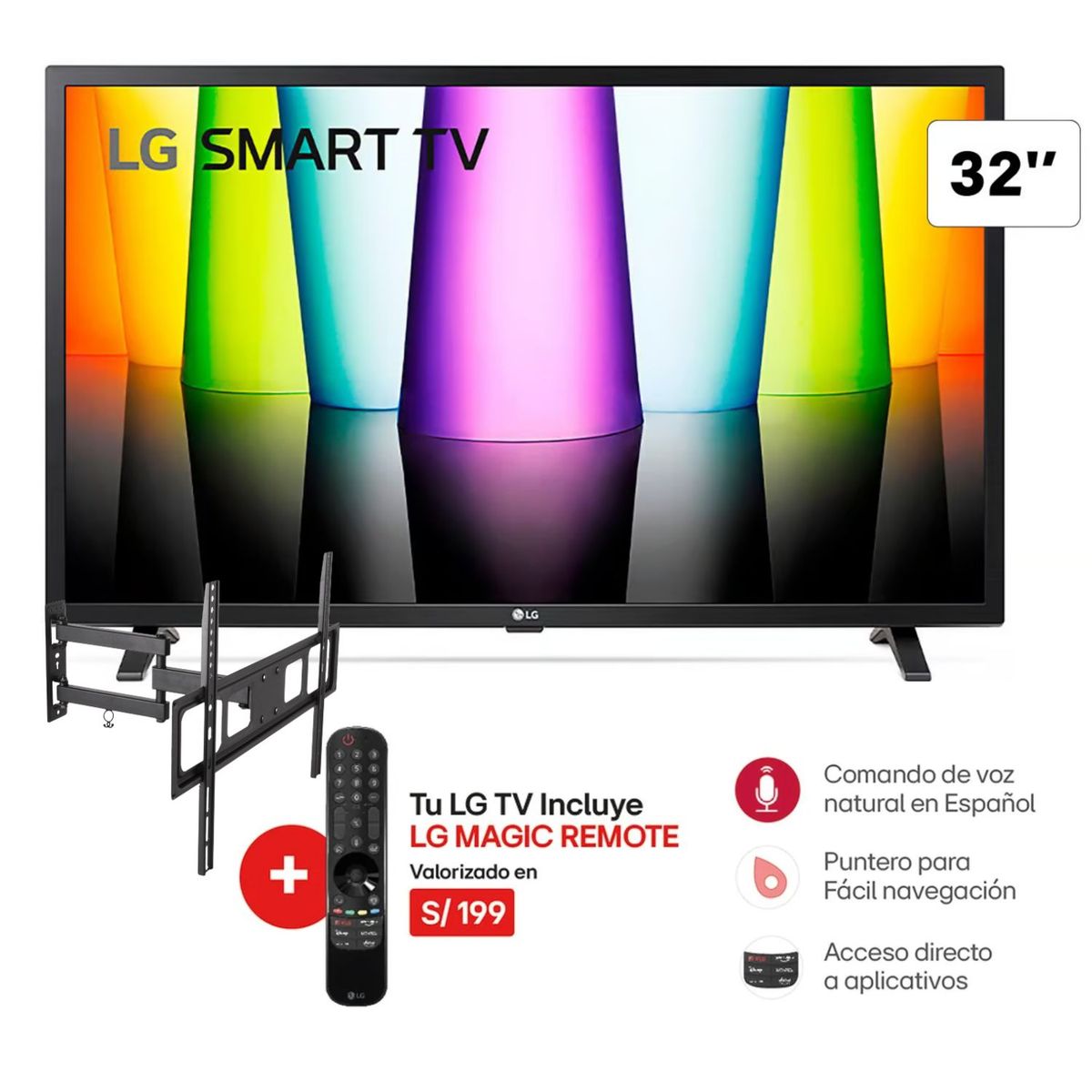 LG - Televisor LG 32 HD Smart TV webOS22 HDR 32LQ600BPSA  + Rack Giratorio