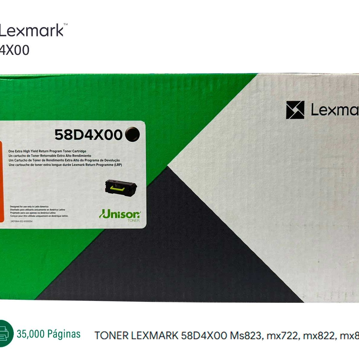 LEXMARK - TONER 58D4X00 LEXMARK RINDE 35 000 PAGINAS Ms823, mx722, mx822, mx826