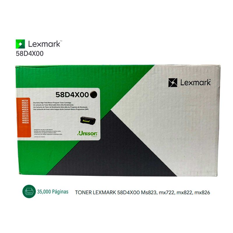 LEXMARK - TONER 58D4X00 LEXMARK RINDE 35 000 PAGINAS Ms823, mx722, mx822, mx826